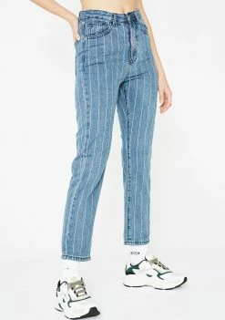 Momokrom Bottoms White Striped Denim Jeans