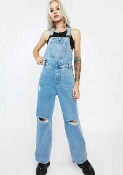 Momokrom Long Leg Baggy Overalls With Knee Rips Jumpsuits & Rompers