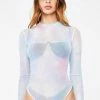 Momokrom Galactic Tie Dye Mock Neck Mesh Bodysuit Tops
