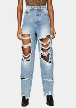 Momokrom Light Wash Extra Ripped Boyfriend Jeans Bottoms