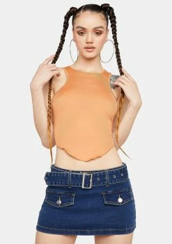 Momokrom Low Rise Belted Denim Cargo Mini Skirt