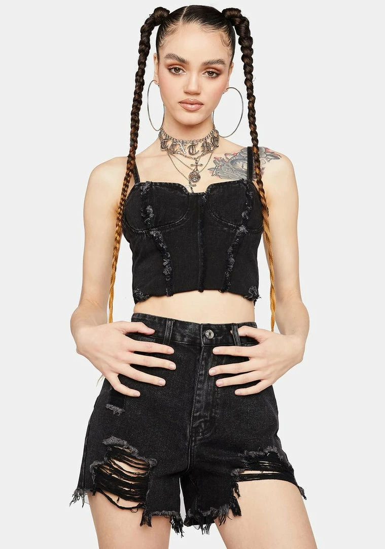 Momokrom Black Wash Distressed Denim Mom Shorts 4 Momokrom Black Wash Distressed Denim Mom Shorts