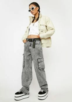 Momokrom Boyfriend Jeans Washed Grey Low Rise Baggy Wide Leg Jeans