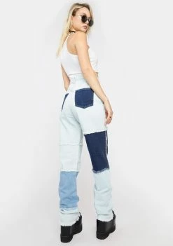 Momokrom Patchwork Long Straight Leg Jeans Bottoms