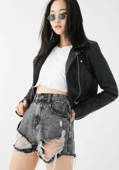 Momokrom Bottoms Washed Raw Hem Denim Shorts