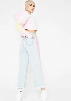 Momokrom Bottoms Pink Tape Light Wash Culotte Jeans