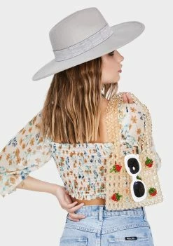 Momokrom Ivory Long Sleeve Floral Crop Top