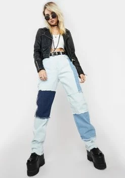 Momokrom Patchwork Long Straight Leg Jeans Bottoms