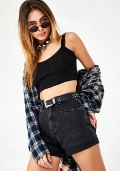 Momokrom Bottoms Dark Gray High Waisted Denim Shorts