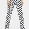 Momokrom Checkered Mid Rise Split Hem Straight Jeans Trousers