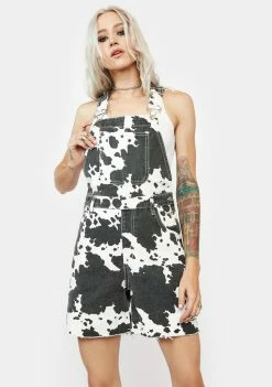 Momokrom Jumpsuits & Rompers Cow Print Loose Fit Shortalls