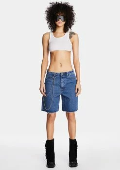 Momokrom Denim Short Mid Rise Dad Shorts With Chain Detail