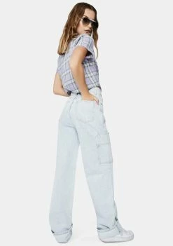 Momokrom Bottoms Light Bleached Wash Wide Leg Distressed Jeans