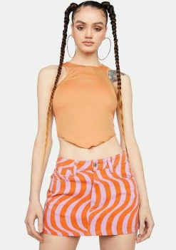 Momokrom Swirl Abstract Print Denim Mini Skirt