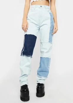 Momokrom Patchwork Long Straight Leg Jeans Bottoms