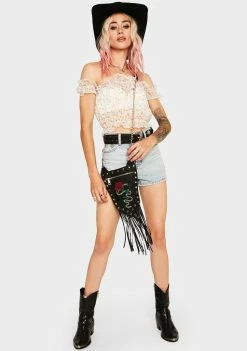 Momokrom Tops Floral Off The Shoulder Crop Top