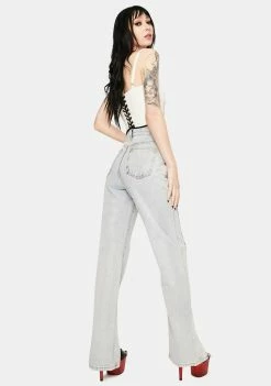 Momokrom Bottoms Light Vintage Wash Split Front Baggy Jeans
