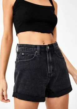 Momokrom Bottoms Dark Gray High Waisted Denim Shorts