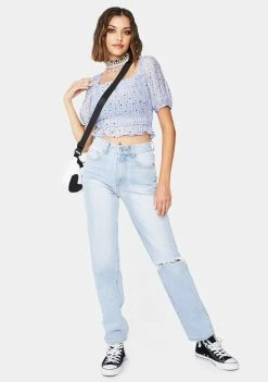 Momokrom Light Wash Straight Leg Denim Jeans Bottoms