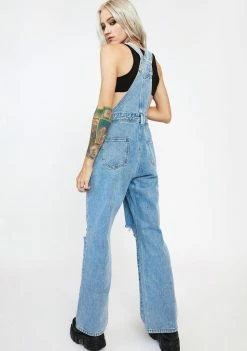 Momokrom Long Leg Baggy Overalls With Knee Rips Jumpsuits & Rompers