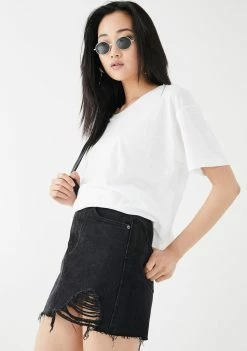 Momokrom One Sided Distressed Hem Denim Skirt