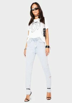 Momokrom Bottoms Light Wash Side Rip Straight Leg Jeans