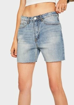 Momokrom Bottoms Mid Wash Cut Off Denim Shorts