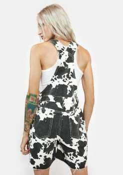 Momokrom Jumpsuits & Rompers Cow Print Loose Fit Shortalls