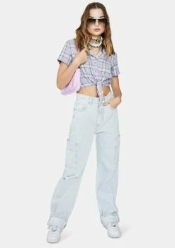 Momokrom Bottoms Light Bleached Wash Wide Leg Distressed Jeans