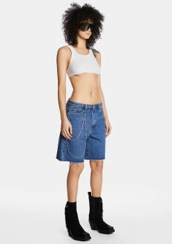 Momokrom Denim Short Mid Rise Dad Shorts With Chain Detail