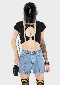 Momokrom Vintage Wash Split Hem Denim Shorts