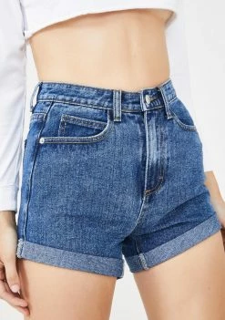 Momokrom Mid Blue Roll Hem Mom Shorts Bottoms