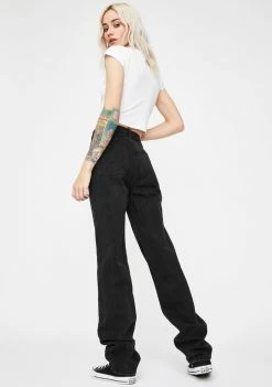 Momokrom Bottoms Washed Black Extra Long Straight Leg Jeans