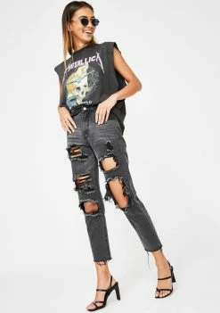 Momokrom Washed Black Extreme Distressed Jeans