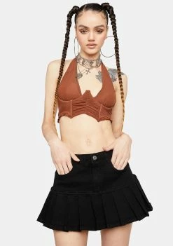 Momokrom Black Denim Pleated Mini Skirt