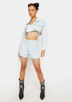 Momokrom Bottoms Denim Shorts With Diamante Fringe