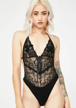 Momokrom Lingerie & Sleepwear Lace Up Floral Cami Bodysuit