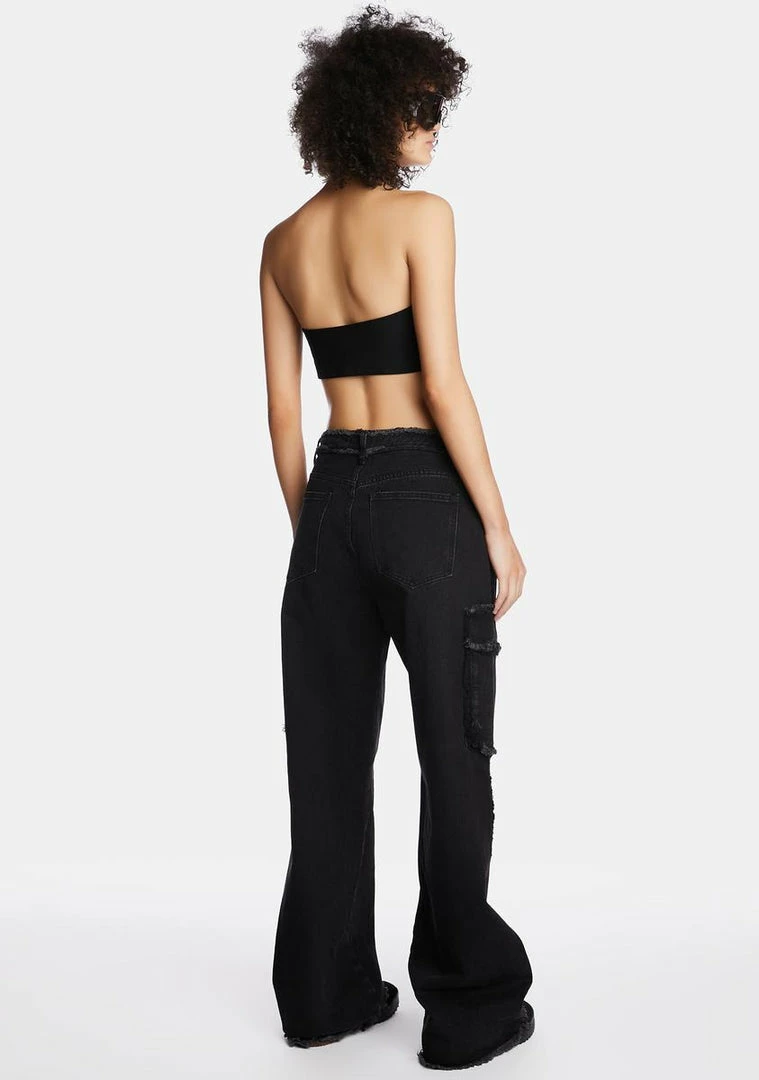 Momokrom Black Denim Low Rise Baggy Cargo Jeans Boyfriend Jeans 6 Momokrom Black Denim Low Rise Baggy Cargo Jeans Boyfriend Jeans