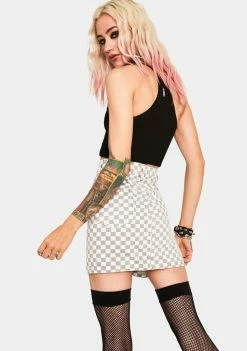 Momokrom Checkered Denim Skirt Bottoms