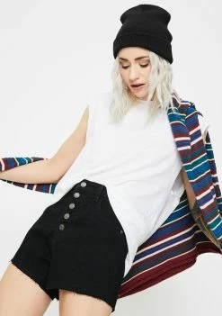 Momokrom Washed Roll Hem Denim Shorts