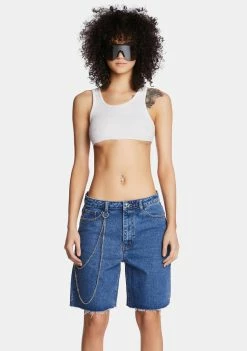 Momokrom Denim Short Mid Rise Dad Shorts With Chain Detail