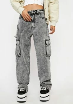 Momokrom Boyfriend Jeans Washed Grey Low Rise Baggy Wide Leg Jeans