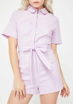 Momokrom Pink Zip-Up Tie Waist Romper