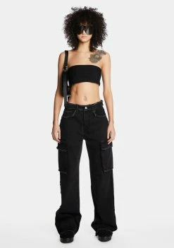 Momokrom Black Denim Low Rise Baggy Cargo Jeans Boyfriend Jeans 8 Momokrom Black Denim Low Rise Baggy Cargo Jeans Boyfriend Jeans
