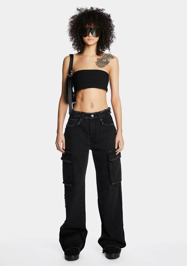 Momokrom Black Denim Low Rise Baggy Cargo Jeans Boyfriend Jeans 5 Momokrom Black Denim Low Rise Baggy Cargo Jeans Boyfriend Jeans