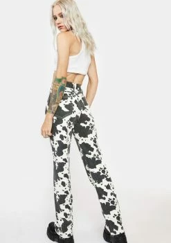 Momokrom Straight Leg Cow Print Mom Jeans
