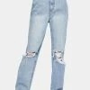 Momokrom Distressed Light Wash Straight Leg Jeans