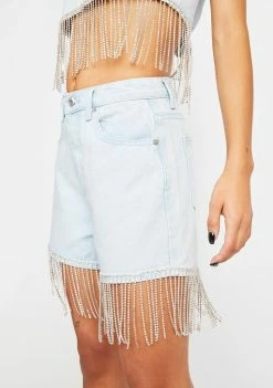 Momokrom Bottoms Denim Shorts With Diamante Fringe