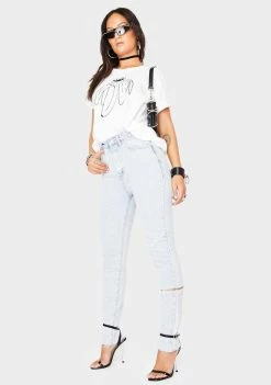 Momokrom Bottoms Light Wash Side Rip Straight Leg Jeans