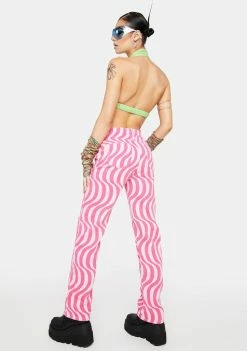 Momokrom Pink Swirl Abstract Mid Rise Straight Leg Jeans Boyfriend Jeans